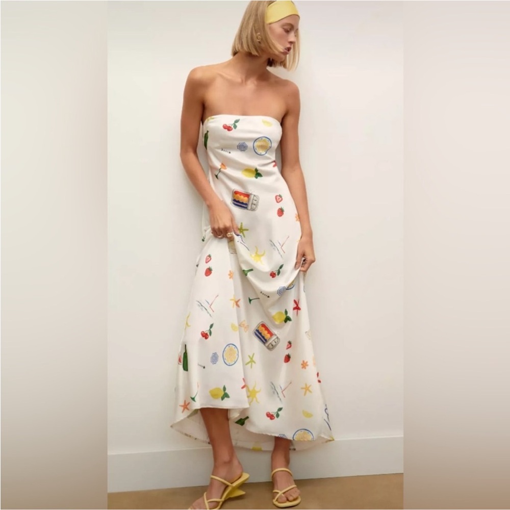 For Love And Lemons White Strapless Maxi Dress with Multicolor Motifs - Picture 4 of 13